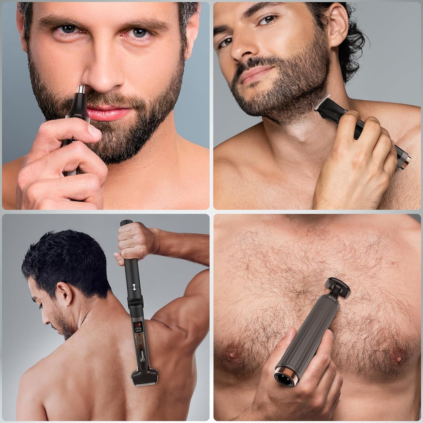 Upgraded Mens Electric Back Shaver Body Grooming Kit Body Trimmer Facial,Arm,Chin Beard Trimmer Cordless Hair Clipper with Adjustable Extension Handel Waterproof LED Display